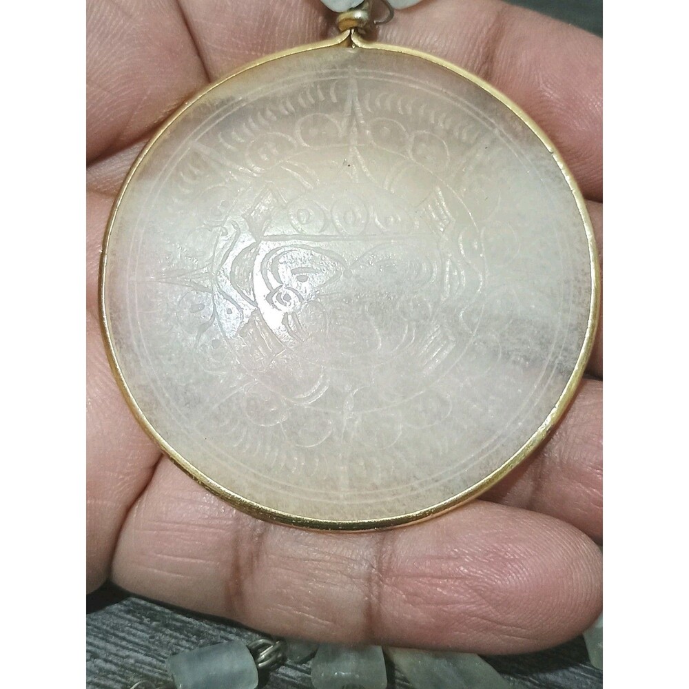 Mayan Sun Mexican Carved White Onyx Pendant Vintage Necklace
